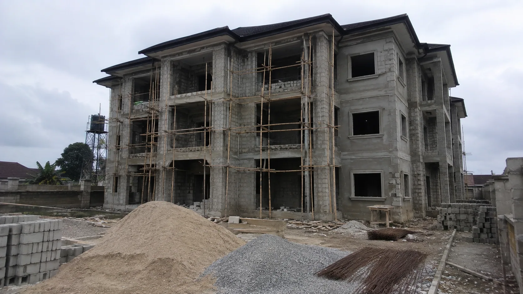 Multi-unit residential building at blockwork and external finishing stage