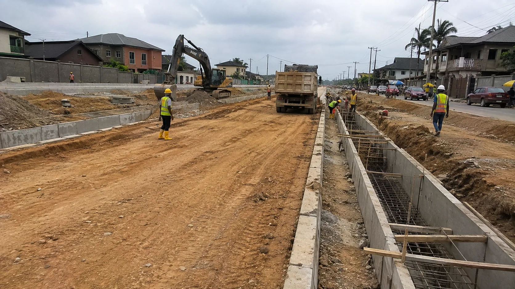 Road corridor and drainage under construction