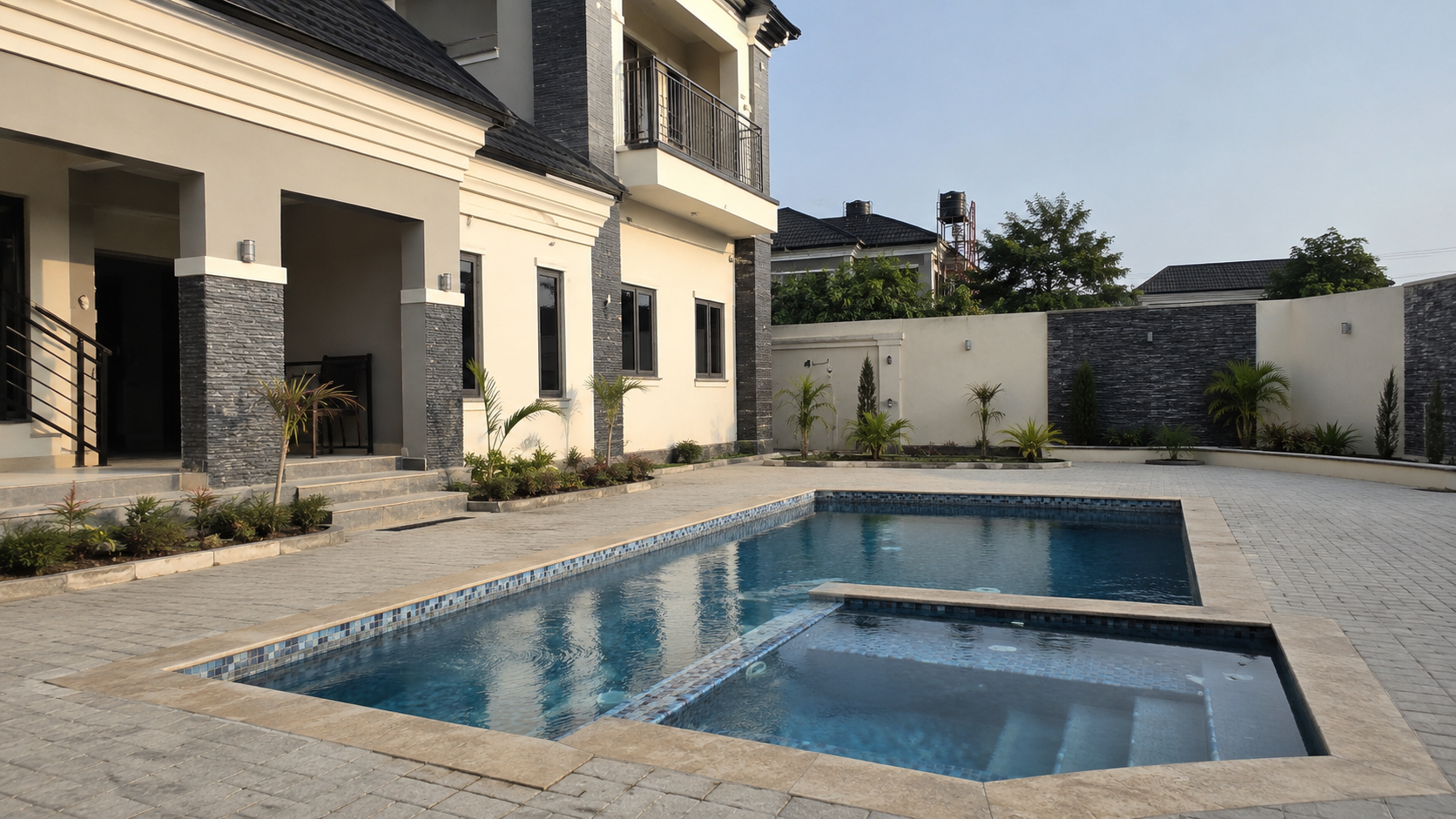 Completed courtyard swimming pool and spa